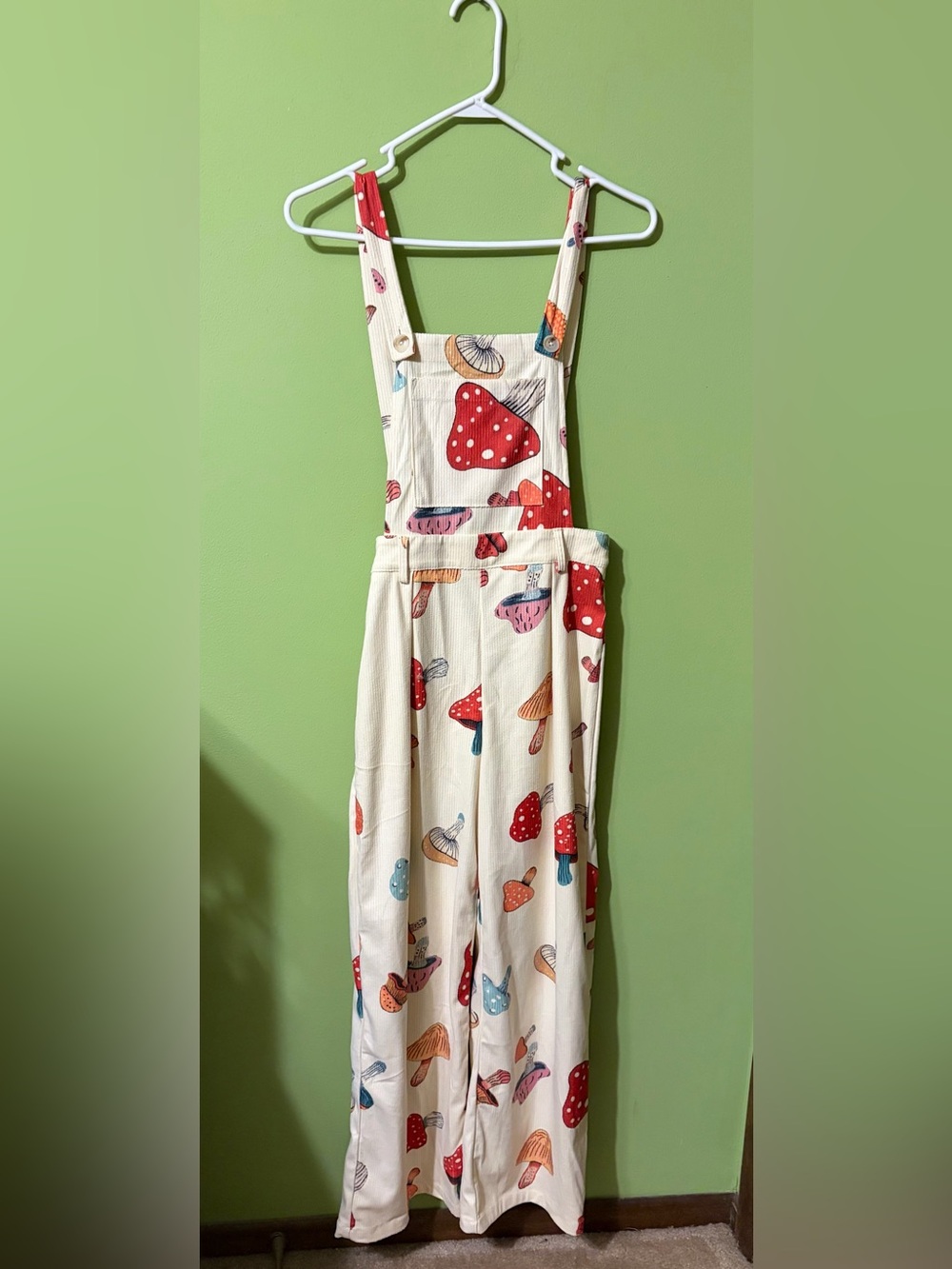 Cider Cream/Beige Corduroy Overalls with Mushroom Print